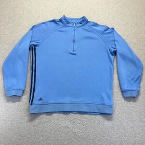 Adidas Pullover Mens Large Blue Long Sleeve 1/4 Zip Golf Three Stripe